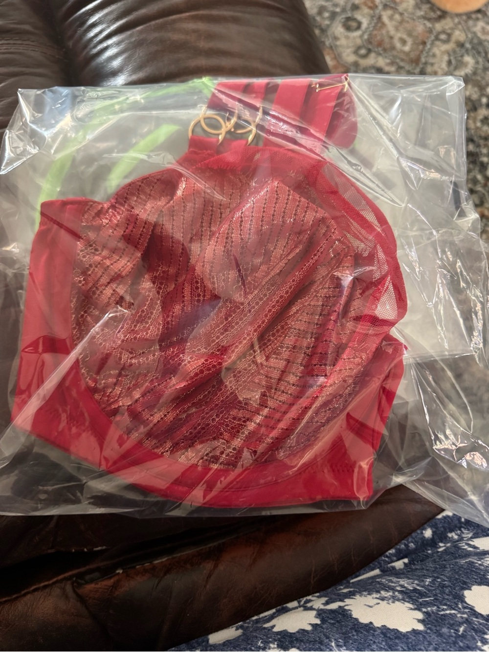 Cacique Red Mesh Bra 40 F NWT